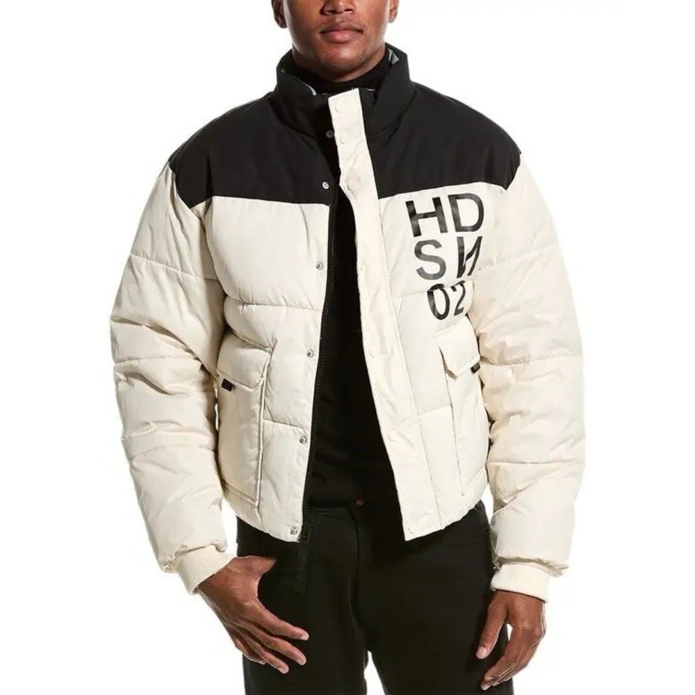 NWT HUDSON Jeans Twill Quilted Puffer Jacket Men's Sz Large Off White/Black